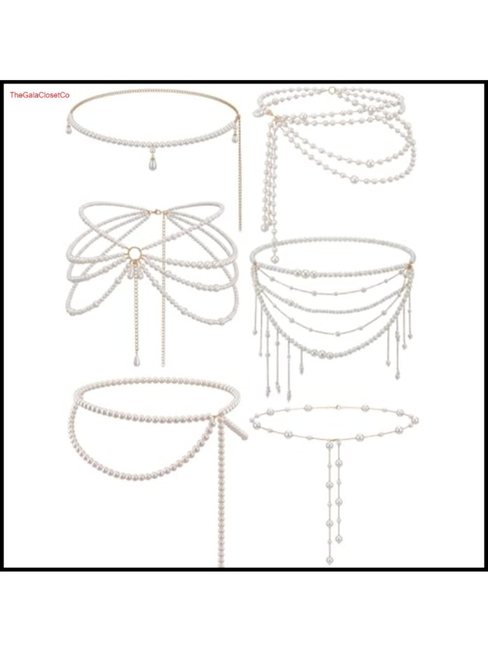6 Piece Pearl Waist Chain Layered Tassel Body Chain Jewelry Set